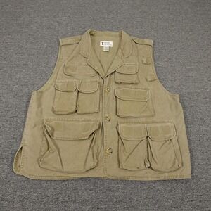 Trail Designs Vest Mens Medium Beige Canvas Multi Pocket Button Front TV726